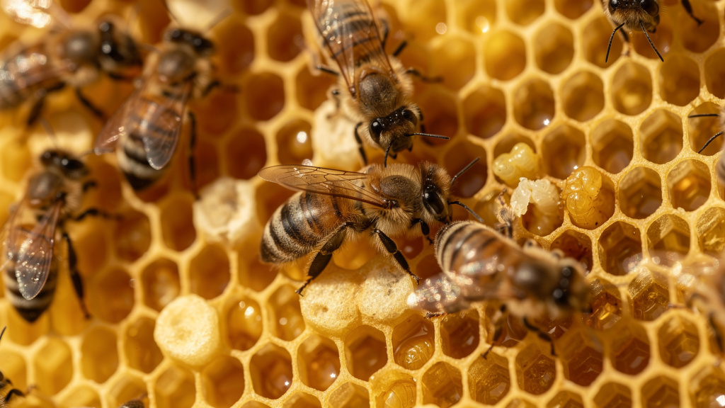 A close-up of the inside of a beehive.